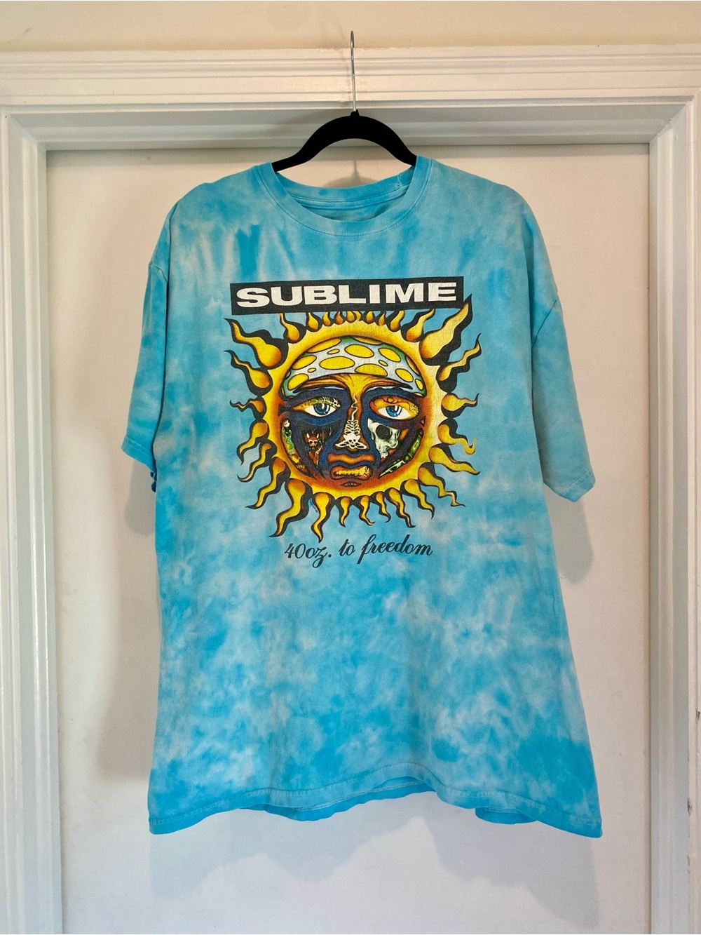 Sublime Blue & White Tie Dye Graphic T Shirt Unisex XL Tee 40oz to Freedom